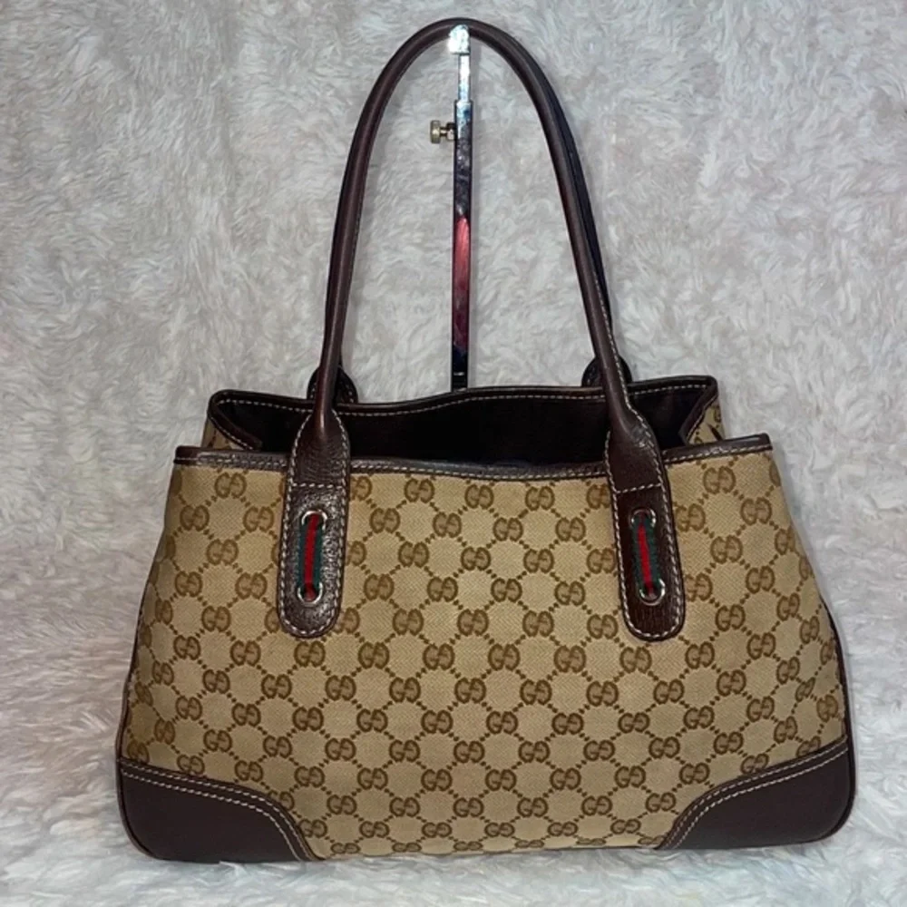Gucci Princy Canvas & Leather Guccissima Monogram Medium Shoulder Tote Bag Brown - Picture 8 of 17